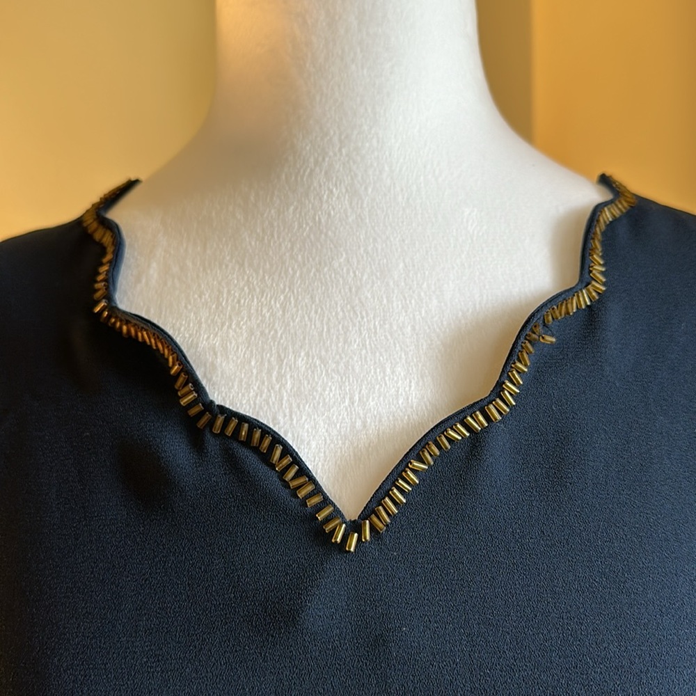 Blue Rain - Navy Beaded Scalloped Blouse